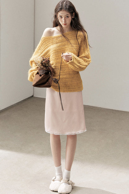 Apricot Rain's Dusk Off-Shoulder Wool Sweater
