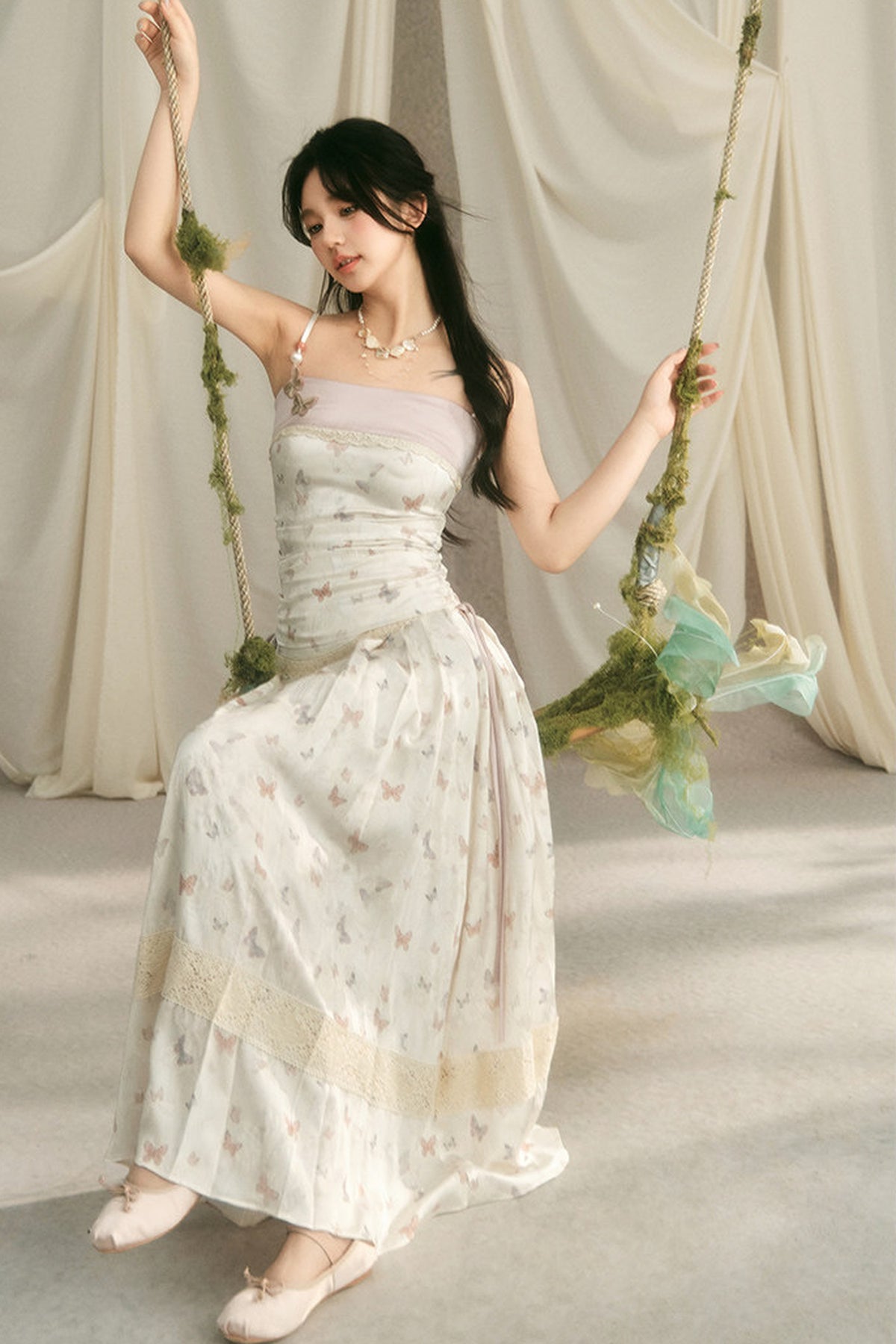 Butterfly Embroidered Cami, Mamian Skirt and Top Set-Up