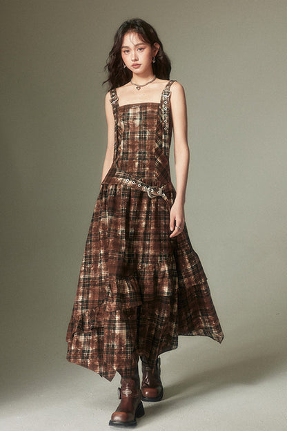 Retro Plaid Adjustable Dress