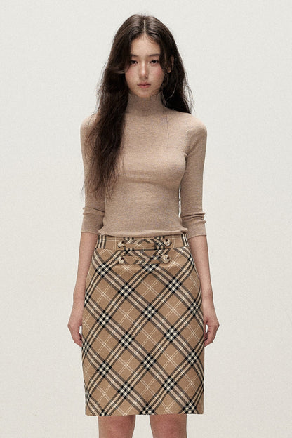 Milk Brown Plaid Napoleon Button Skirt