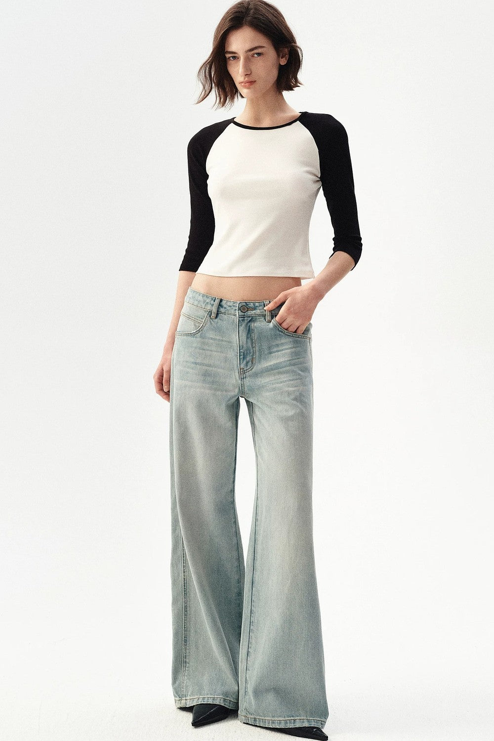 Distressed Wide-Leg Jeans