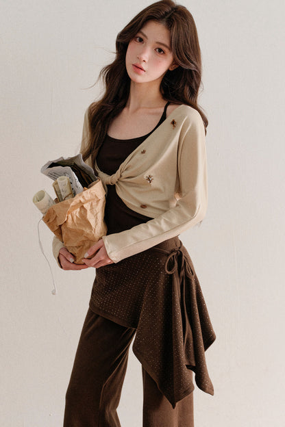 Twisted Batwing Camisole Top And Tassel Draped Pants Set-Up