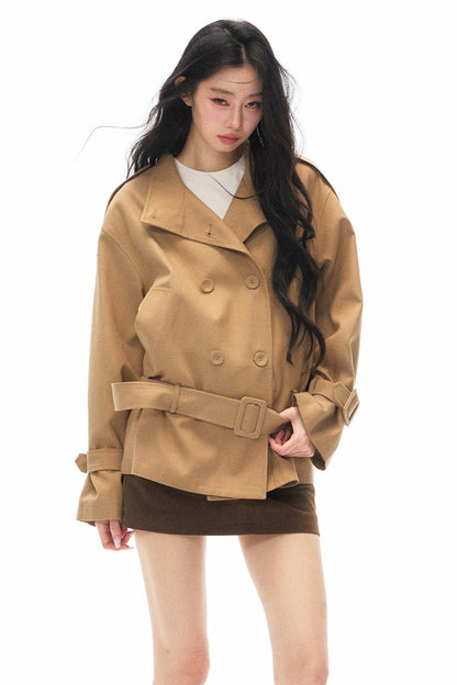British Style Short Trench Coat and Skirt Set-Up
