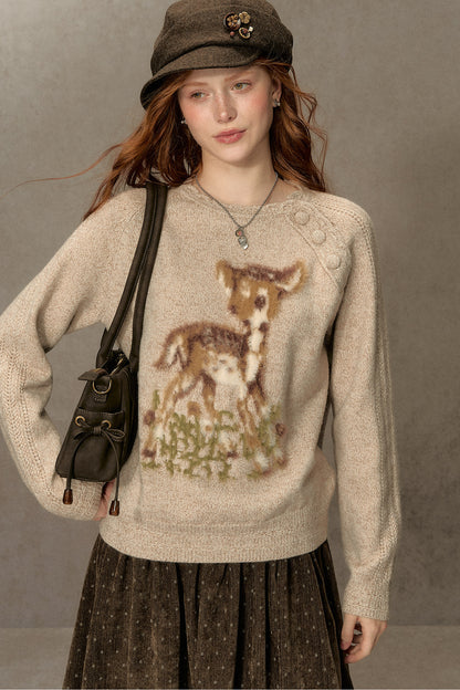 Deer Jacquard Pullover Sweater