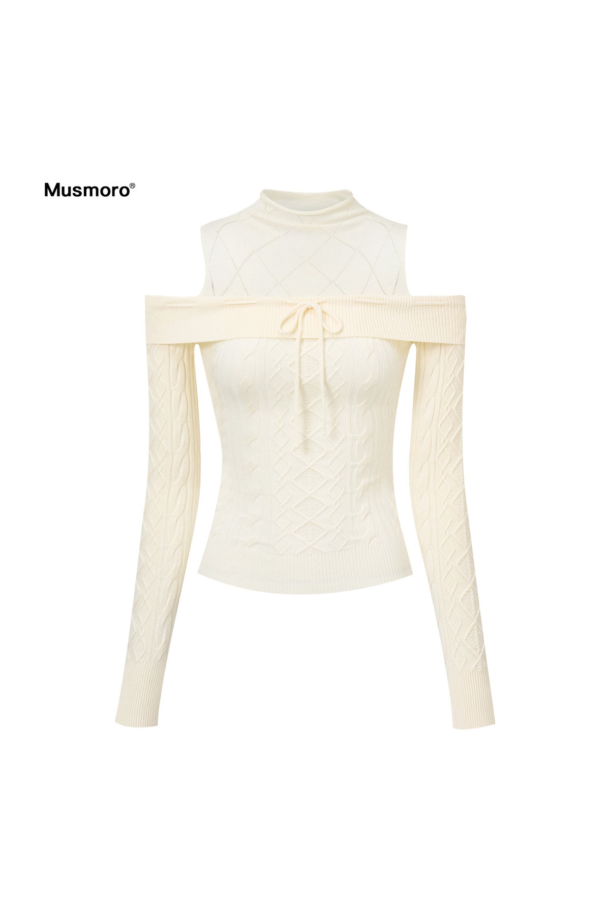 Hollow-Out Off-Shoulder Diamond Knit Top