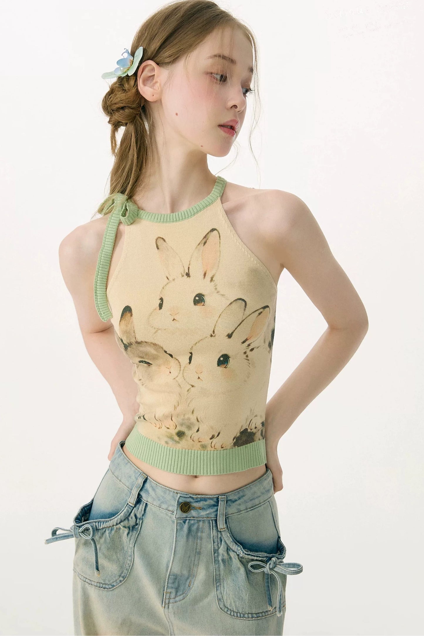 Rabbit Shadow Knitted Halter Top
