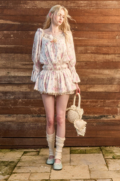 Floral Two-Piece Blouse and Shorts Set-Up
