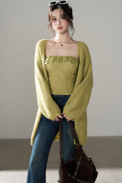 3D Flower Tube Top and Cardigan Set
