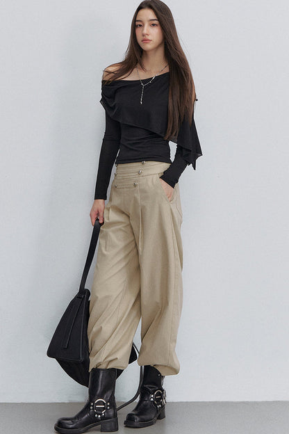 Pleated Heart Button Pants