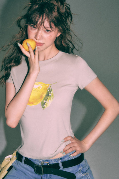 Lemon Print Short-Sleeved Blouse