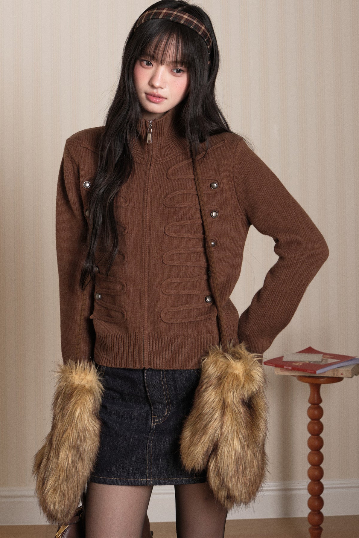 Napoleon Style Zipper Knit Cardigan