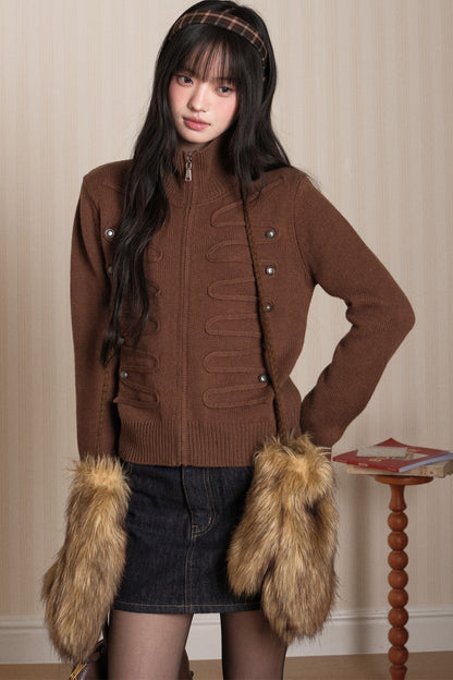 Napoleon Style Zipper Knit Cardigan