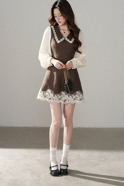 Lace Patchwork Layered-Look A-Line Dress