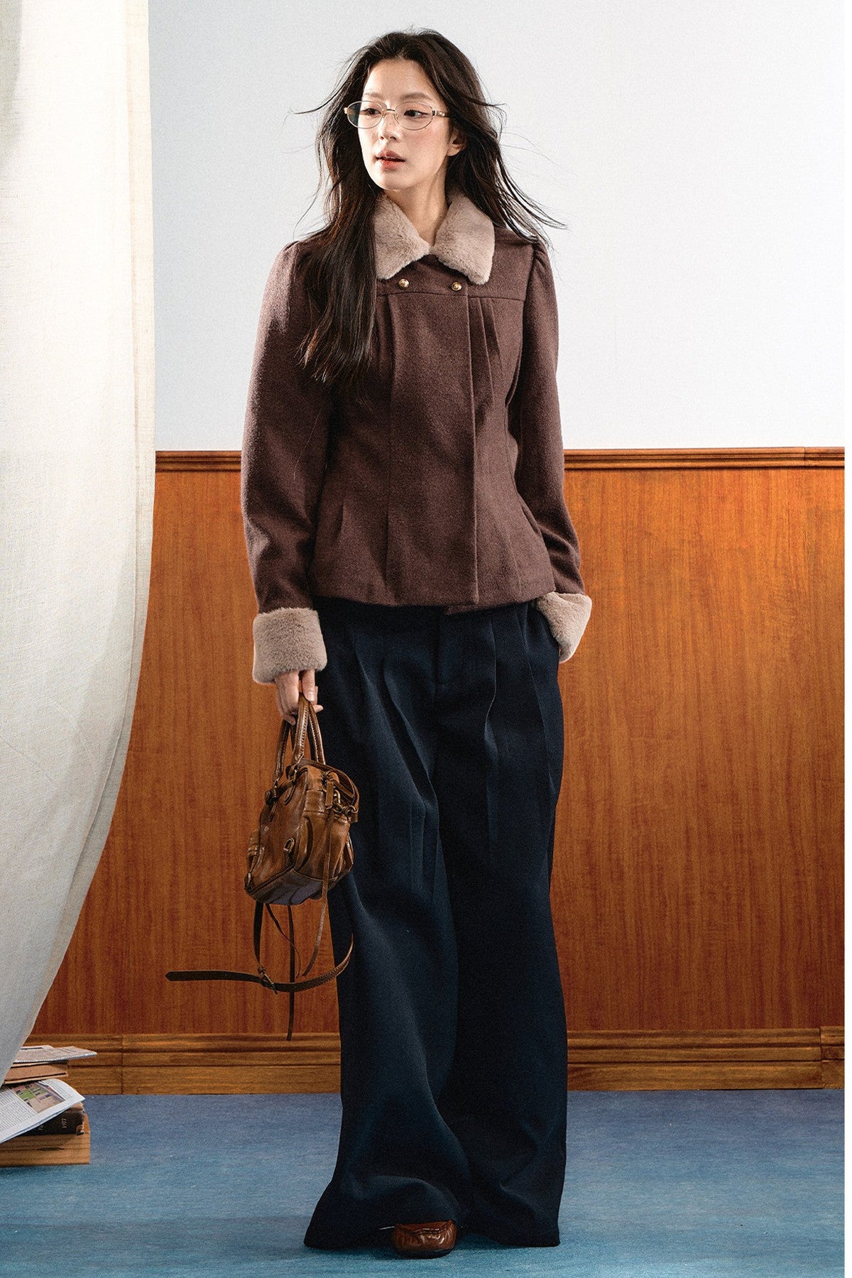 Plush Pleated Puff Shoulder Jacket