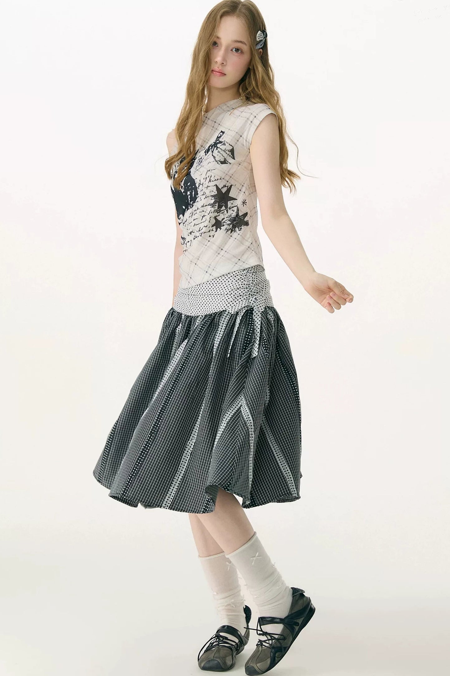 Cat Shadow Off-Shoulder Mesh T-Shirt