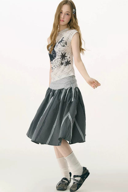 Cat Shadow Off-Shoulder Mesh T-Shirt