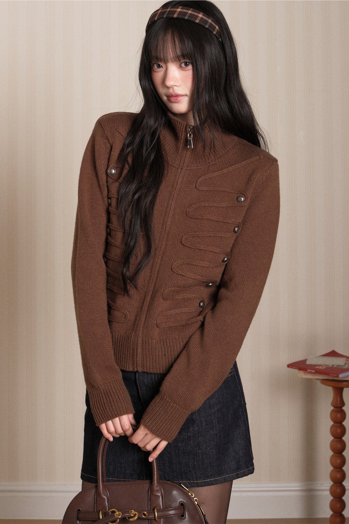 Napoleon Style Zipper Knit Cardigan