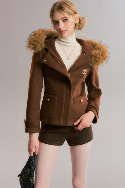 Detachable Fur Collar Hooded Jacket
