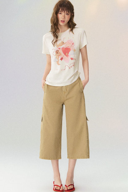 Workwear Casual Denim Cropped Pants