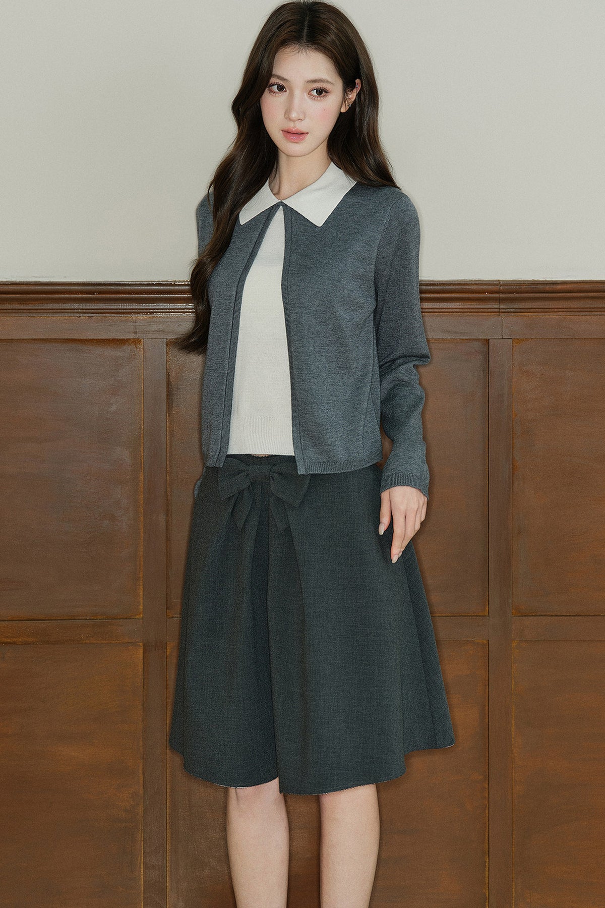 Mid-Waist Bow A-Line Frayed Skirt