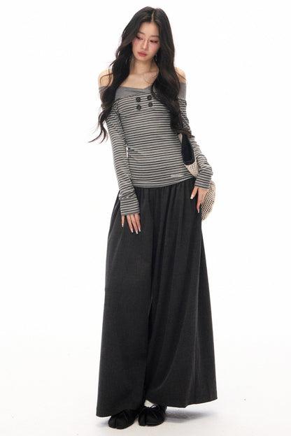 Gray Loose Wide-Leg Pants and Top Set-Up