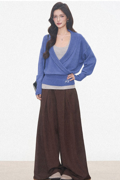 Westayone Long-Sleeved Knitted Sweater and Wide-Leg Pants Set-Up