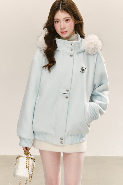 Blue Quilted Hooded Jacket