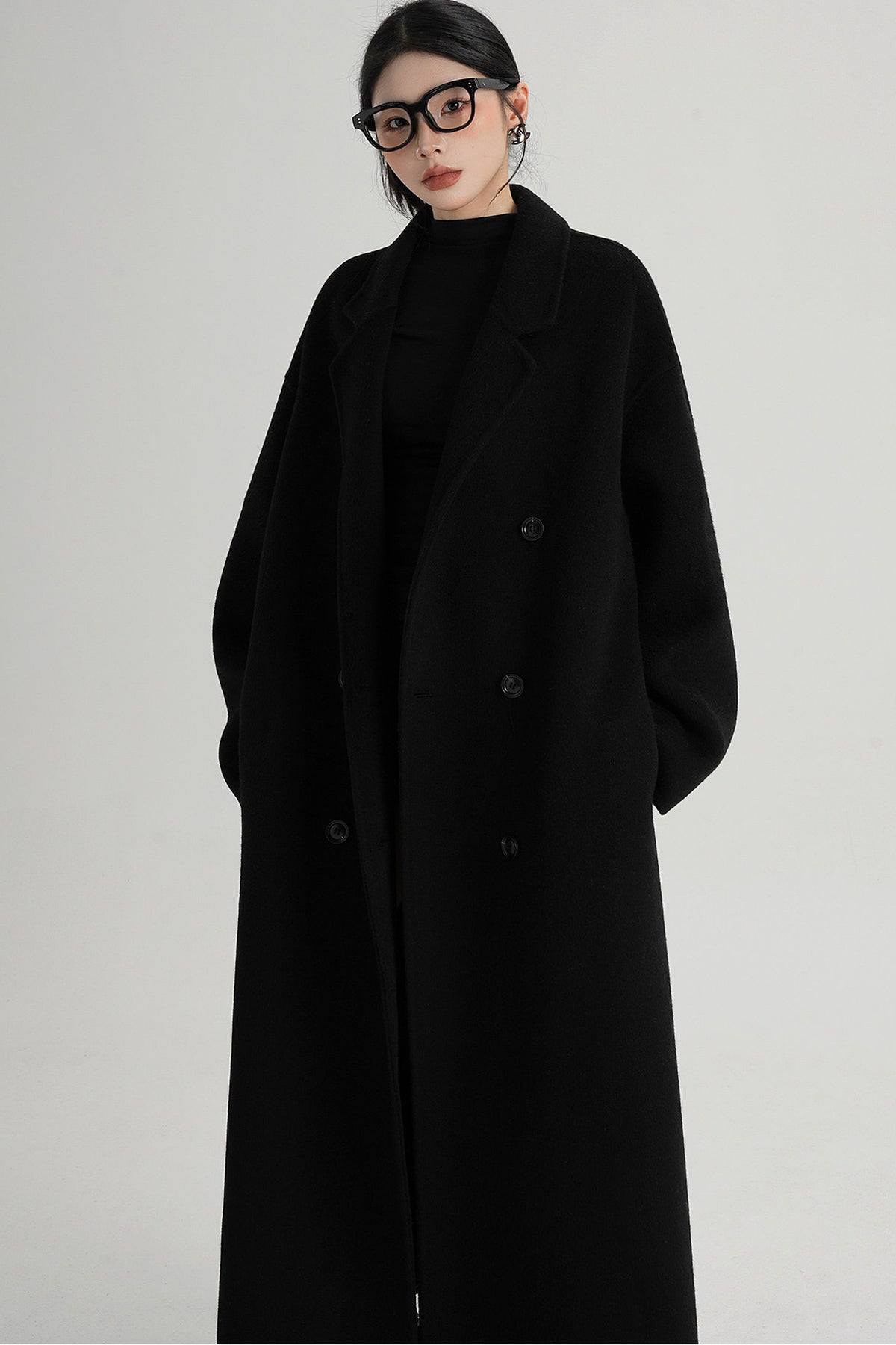 Cappotto ampio lungo in lana double face