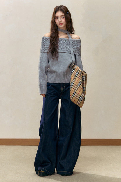 Off-Shoulder Knitted Sweater and Pants Set-Up