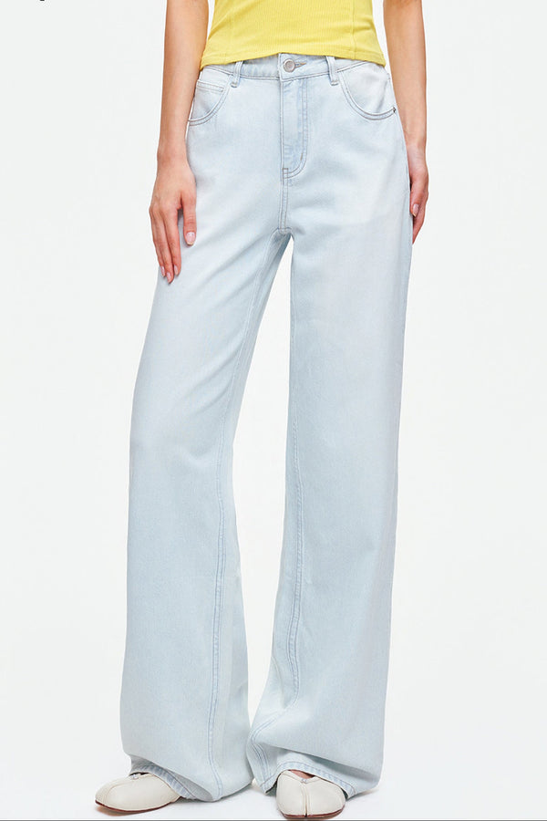 Light Blue Lyocell Cotton Blend Wide Leg Jeans
