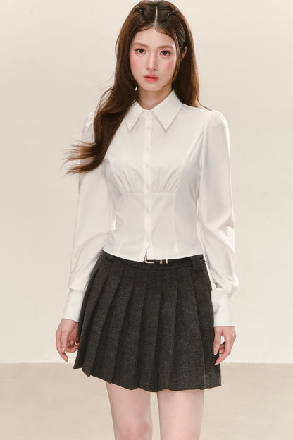 White Pleated Waist Shirt