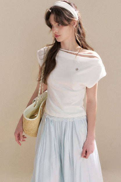 French Lace Off-Shoulder T-Shirt