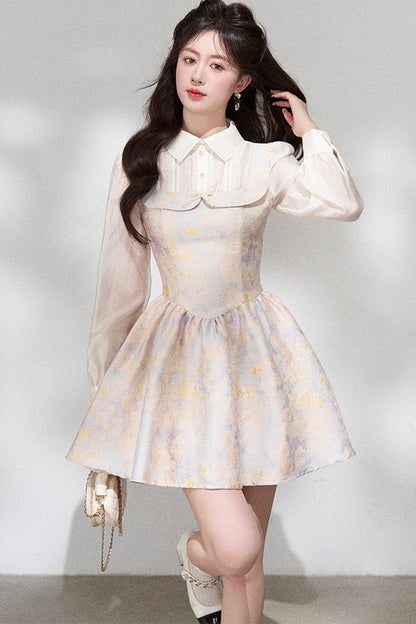 Layered-Look Long-Sleeve Jacquard Dress