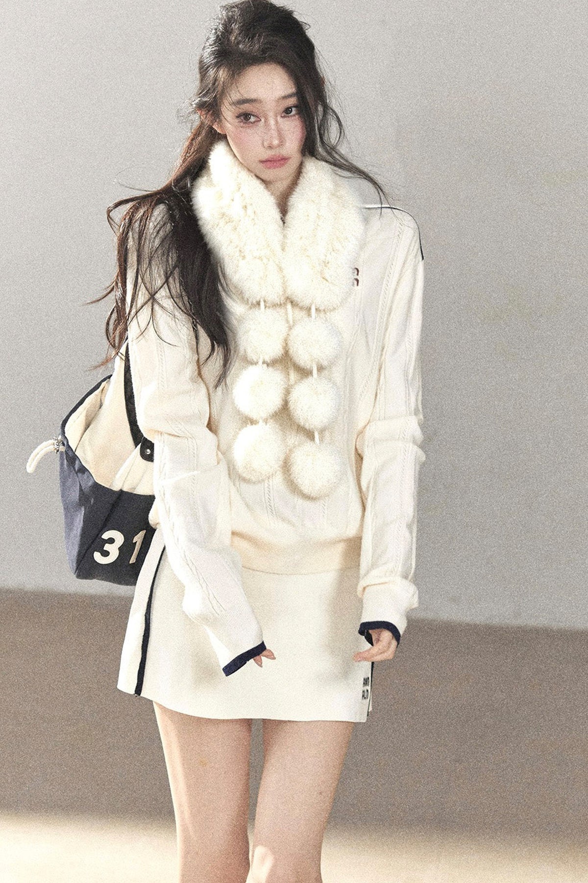Fluffy Pom-Pom Eco-Fur Scarf