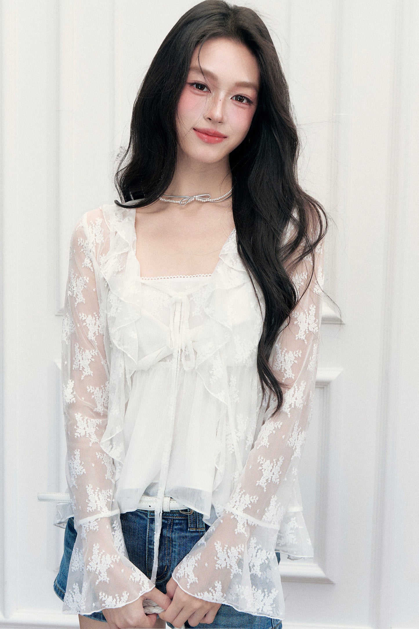 White Floral Lace Camisole Cardigan Set-Up
