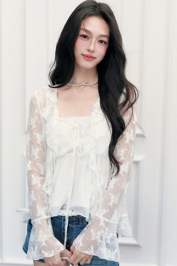 White Floral Lace Camisole Cardigan Set-Up
