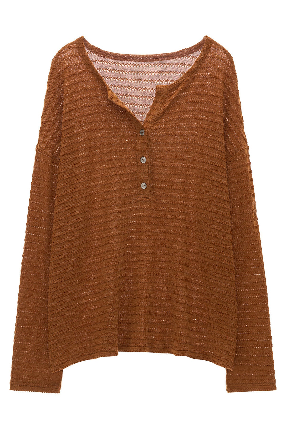 Cloud Texture Drapey Henry Collar Long-Sleeve T-Shirt