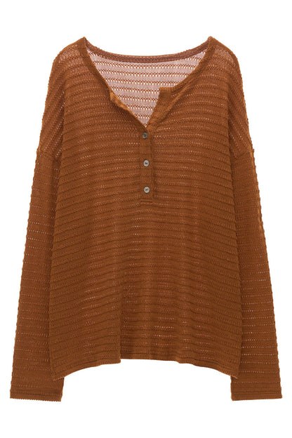 Cloud Texture Drapey Henry Collar Long-Sleeve T-Shirt