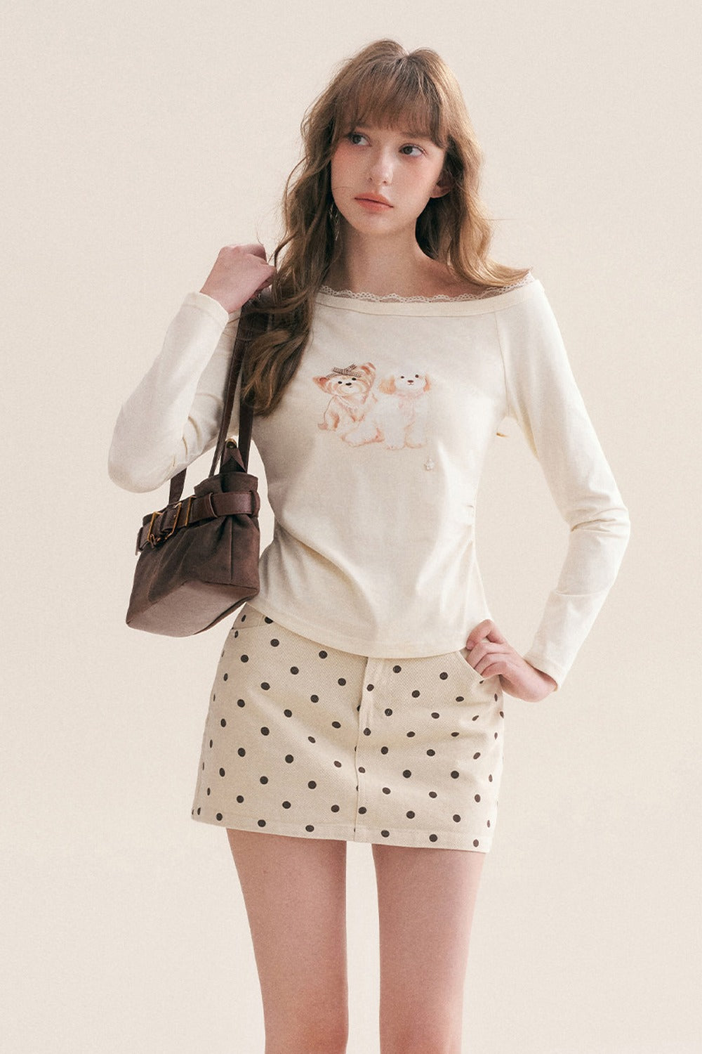 Polka Dot Denim Skirt