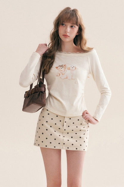 Polka Dot Denim Skirt