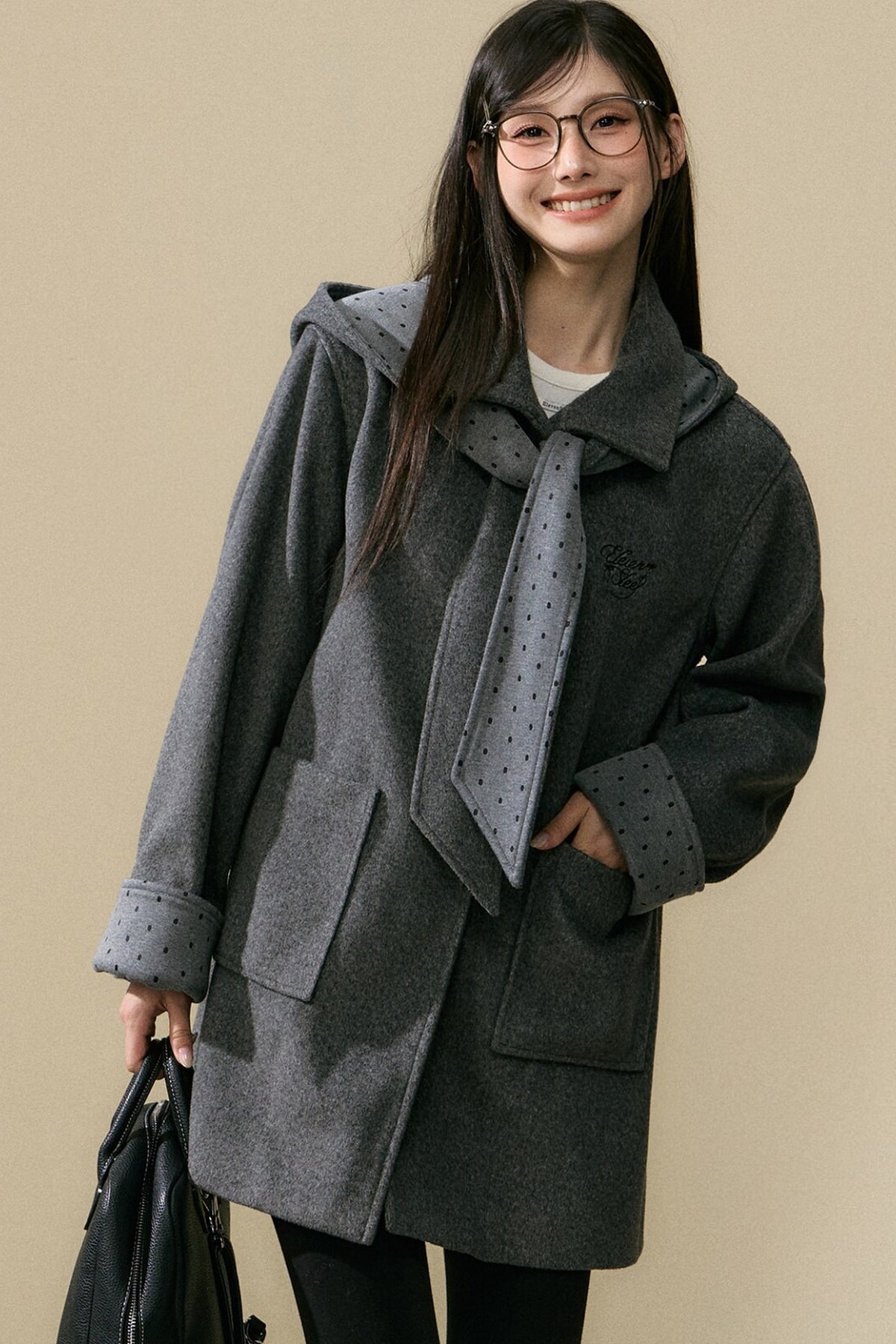 Polka Dot Sleeve Woolen Coat