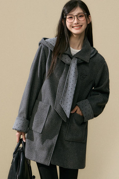 Polka Dot Sleeve Woolen Coat