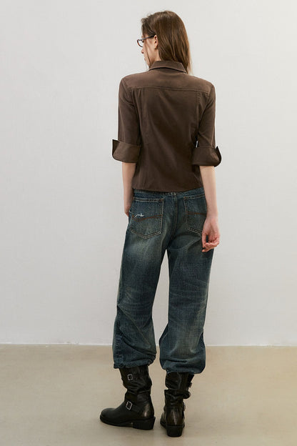 Three-Quarter Sleeve Pocket Work Shirt