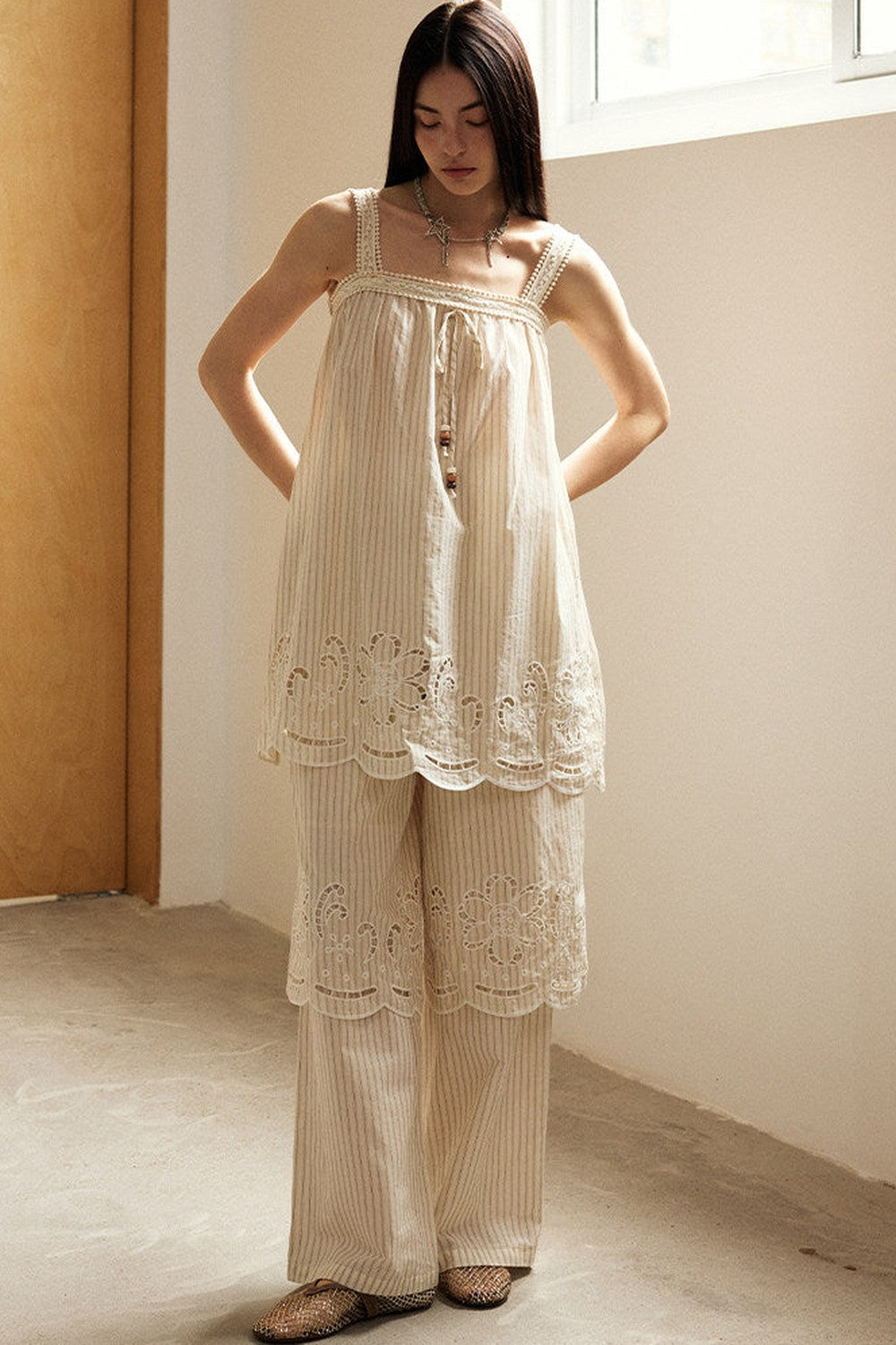 Embroidered Cutout Camisole Set