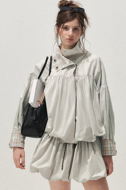 Plaid Trench Coat and Skirt Set-Up