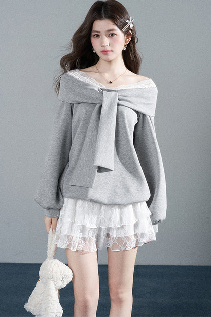 One-Shoulder Bow Lace A-Line Dress