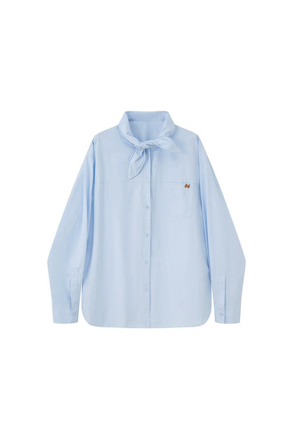 Camicia ricamata a maniche lunghe in stile preppy