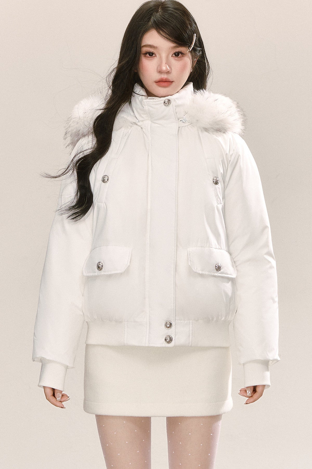 Raccoon Fur Collar Hooded Down Jacket