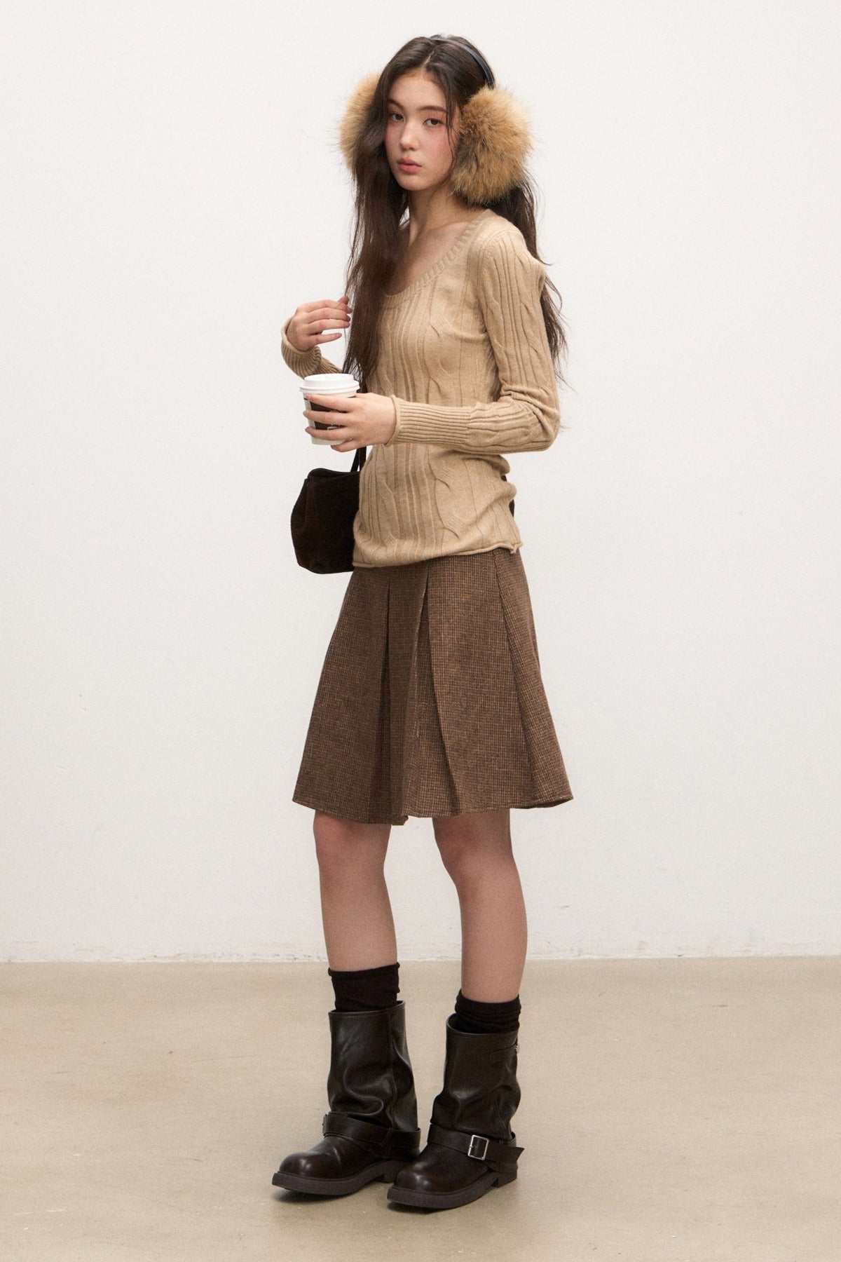 Beige Knit Base Layer Top Set-Up