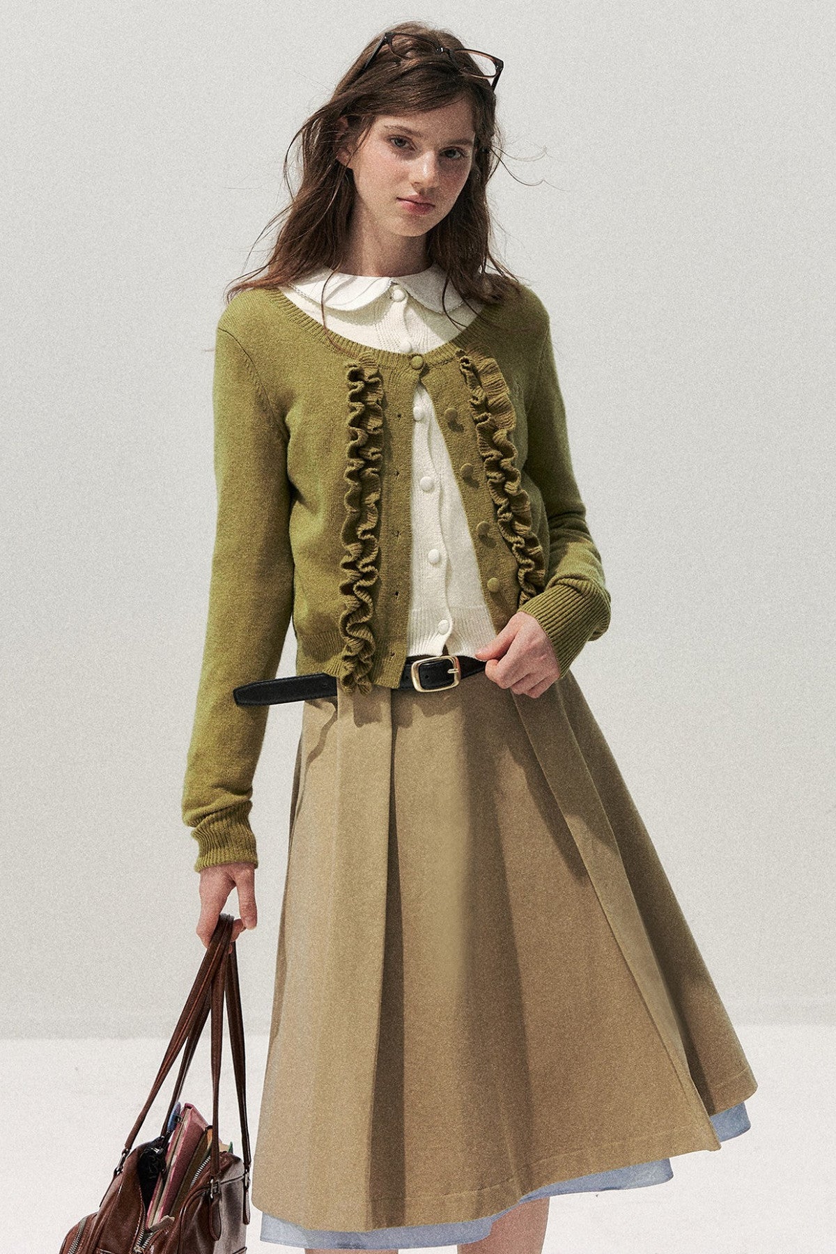 Layered-Look Floral Ruffle Sweater